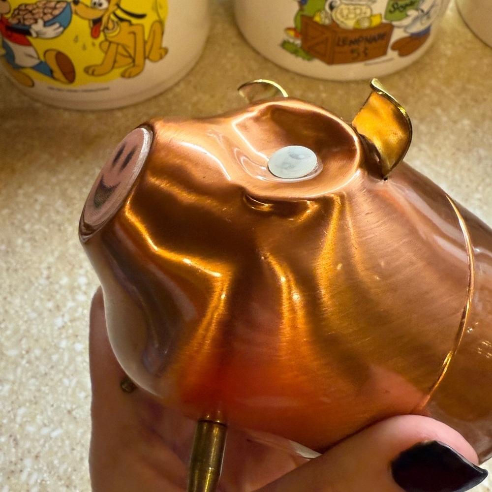 Vintage 1970’s Copper Piggy Bank with Gold Accents Copper Pig - Picture 12 of 13